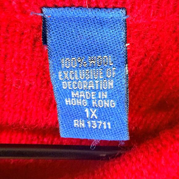 Karen Scott Sport VTG Red Christmas Cardigan Sweater Button Wool Embellished 1X - Picture 5 of 8